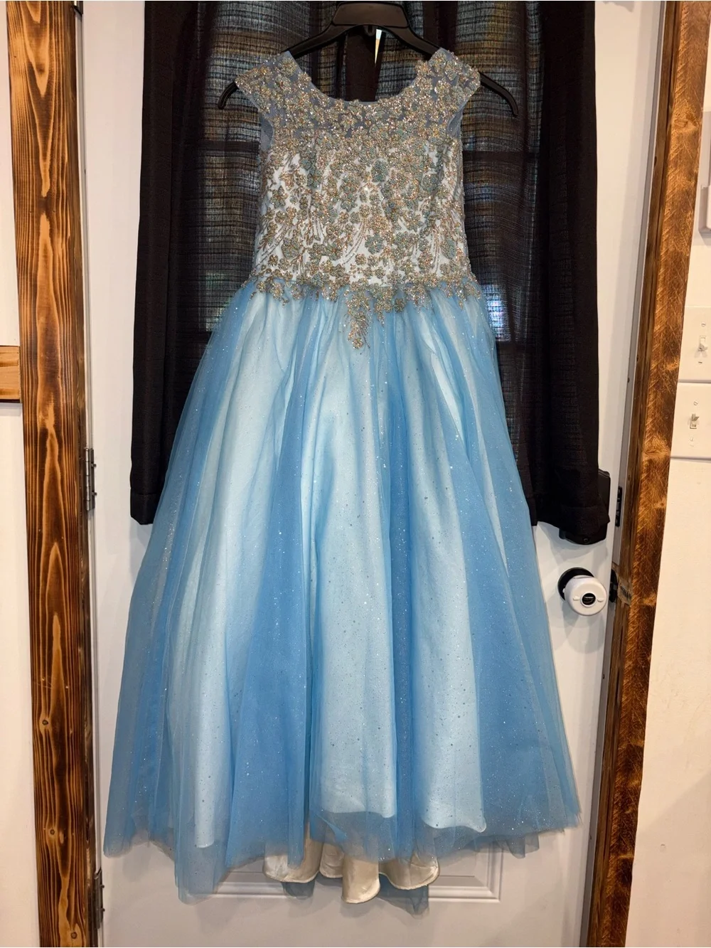 Girls Light Blue Embroidered Tulle Party Dress